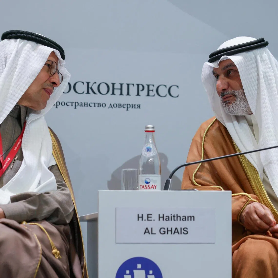 Saudi Arabia's Minister of Energy Prince Abdulaziz bin Salman Al Saud and OPEC Secretary-General Haitham Al Ghais at the St Petersburg International Economic Forum on June 4.