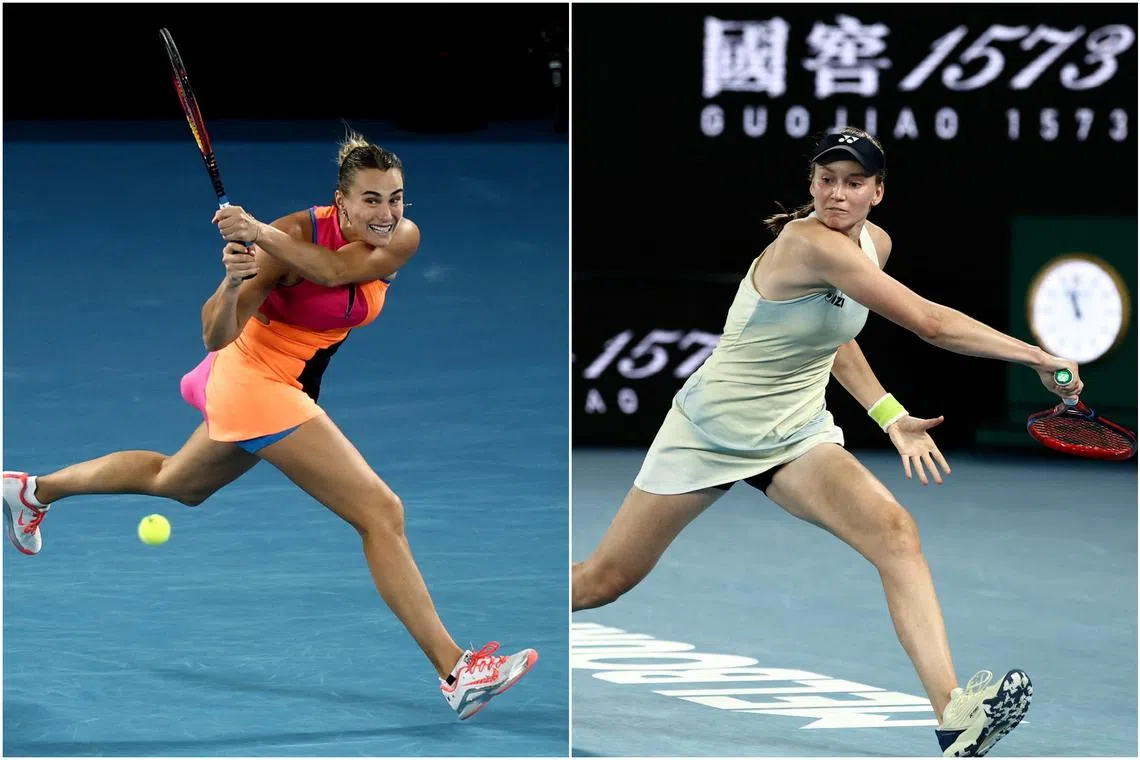 Aryna Sabalenka (left) will play familiar rival Elena Rybakina next.