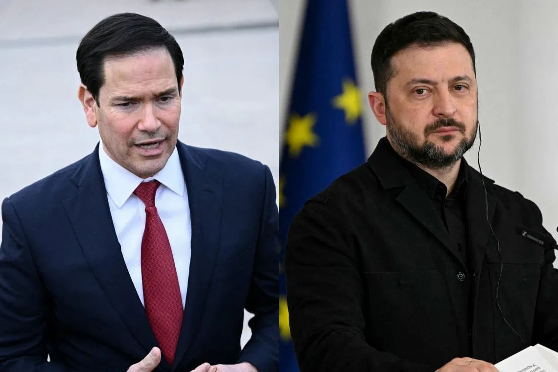 US Secretary of State Marco Rubio (left) accused Ukrainian President Volodymyr Zelensky of lying, after he said in an interview that the US was pressing Ukraine to give up its eastern Donbas region to Russia.