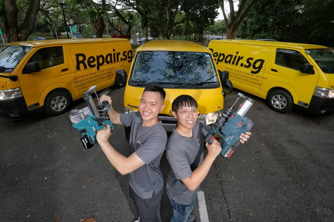 Mr Zames Chew (right), 25, started Repair.sg at age 16. His younger brother Amos, 23, is chief operating officer.