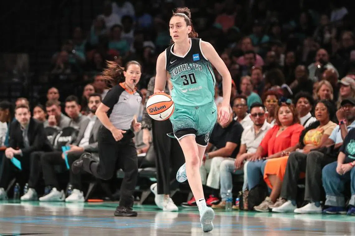 FILE PHOTO: Aug 6, 2023; Brooklyn, New York, USA;  New York Liberty forward Breanna Stewart (30) at Barclays Center. Mandatory Credit: Wendell Cruz-USA TODAY Sports/File Photo