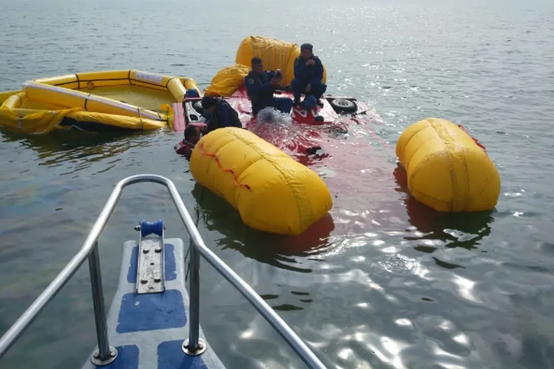 The helicopter was on a training flight when it plunged into water near Angsa island, the Civil Aviation Authority of Malaysia said.