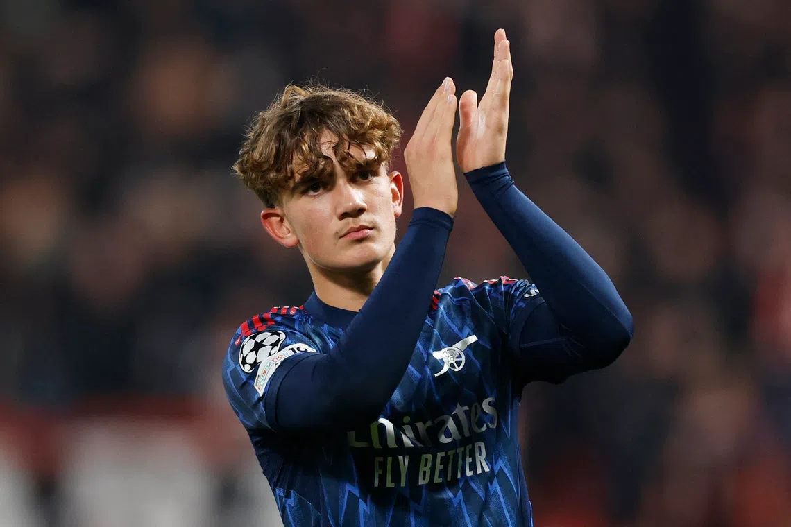 Soccer Football - UEFA Champions League - Slavia Prague v Arsenal - Fortuna Arena, Prague, Czech Republic - November 4, 2025 Arsenal's Max Dowman celebrates after the match REUTERS/David W Cerny