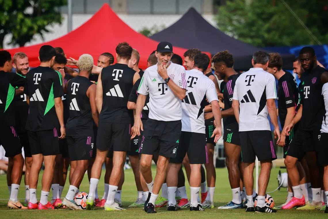 Bayern Munich coach Thomas Tuchel conducting a training session at the Lion City Sailors Training Centre on Aug 1, 2023.