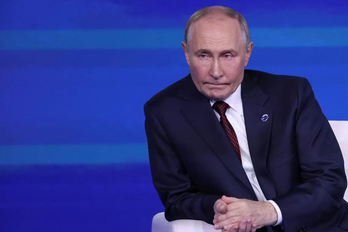 Russian President Vladimir Putin attends a plenary session as part of the 21st annual meeting of the Valdai Discussion Club titled 'Lasting peace on what basis? Common security and equal opportunities for development in the 21st century' in Sochi, Krasnodar region, Russia, 07 November 2024.    MAXIM SHIPENKOV/Pool via REUTERS