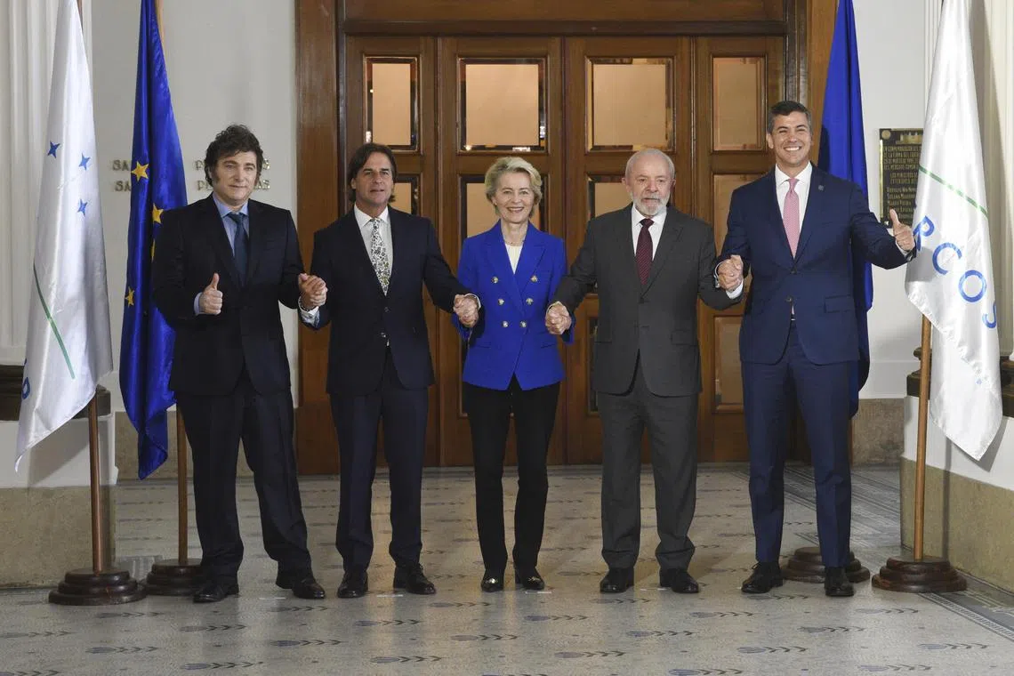 European Commission President Ursula von der Leyen and leaders of the Mercosur bloc celebrate the biggest ever trade deal between the EU and Latin America.