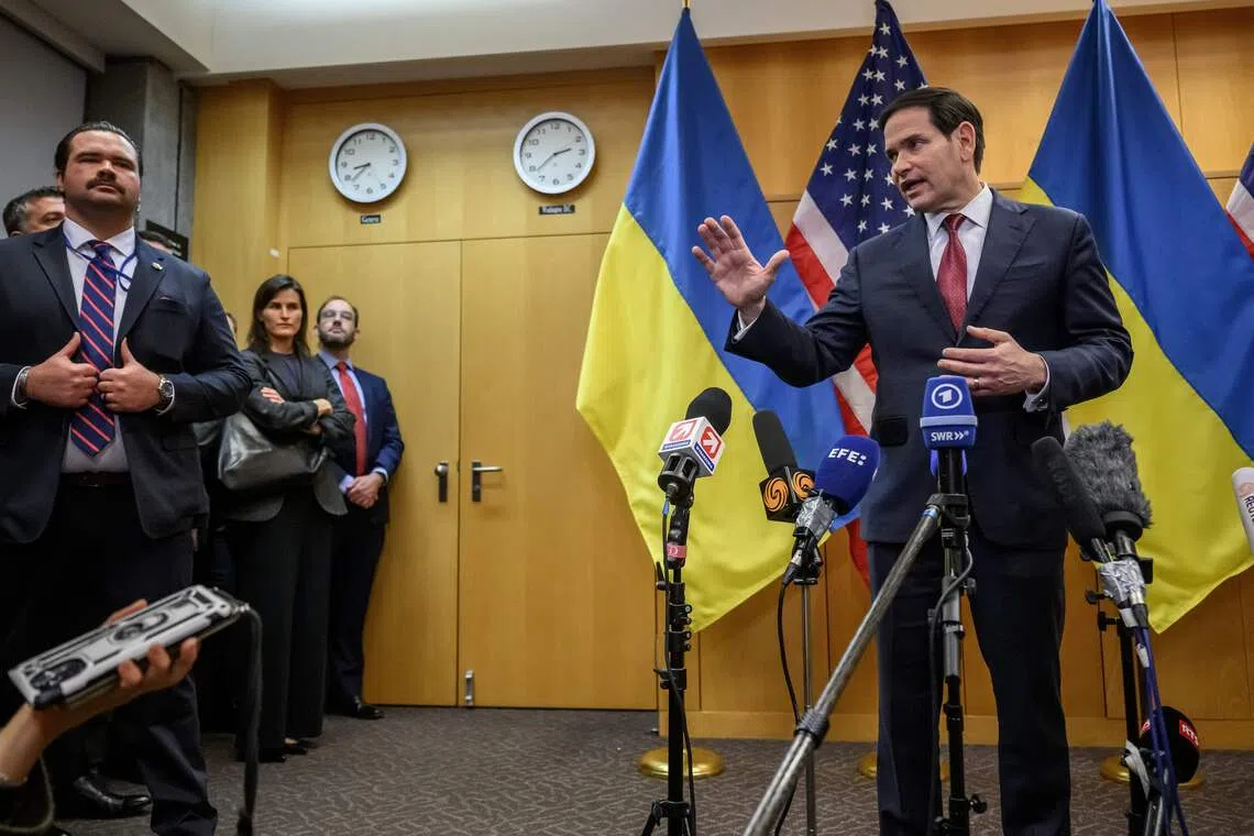 US Secretary of State Marco Rubio holds a press conference following a closed-door talks on a US plan to end the war in Ukraine at the US Mission in Geneva, on Nov 23.