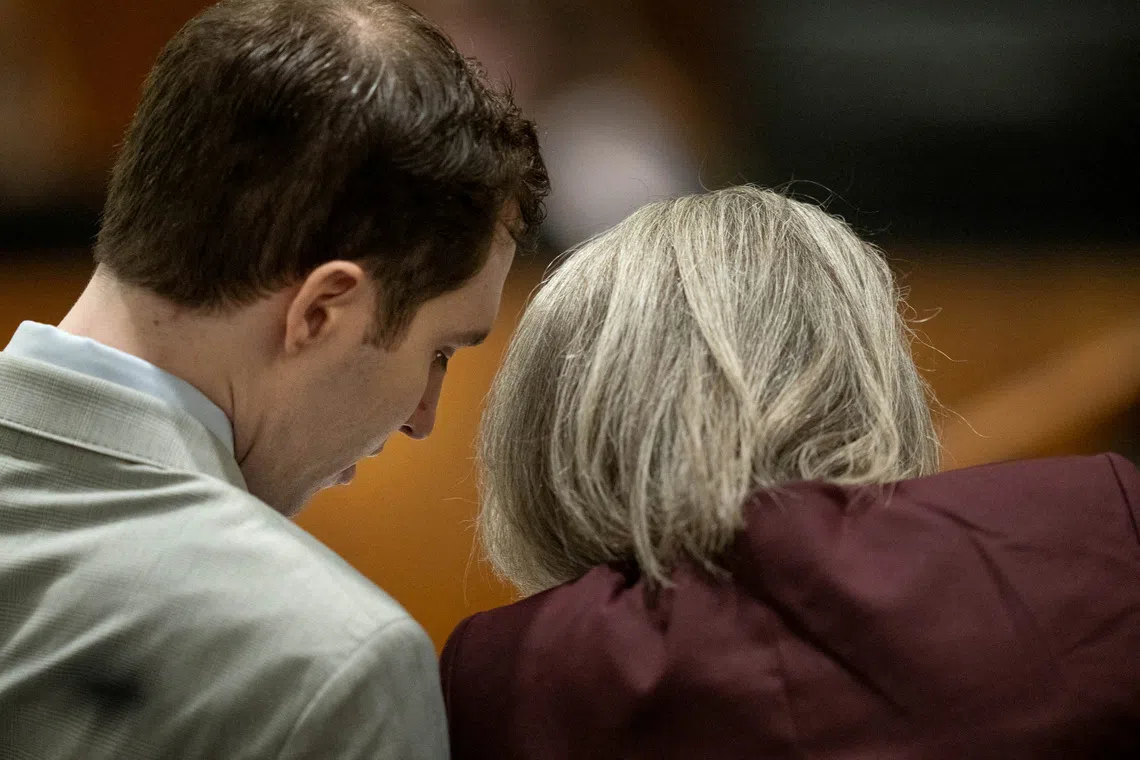 Tyler Robinson (left), charged in the fatal shooting of Charlie Kirk, speaks with defence attorney Staci Visser as he sits during a preliminary hearing on Sept 1,.
