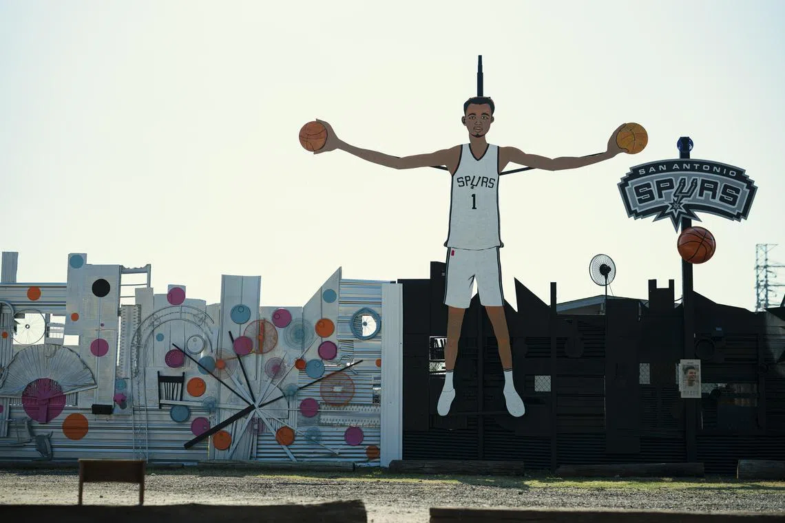 Oscar Alvarado’s artwork celebrating Victor Wembanyama in San Antonio, on June 22, 2023.