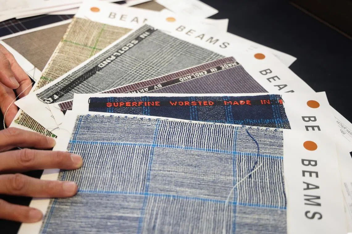 Beams suit fabrics pictured at Colony Clothing in UE Square on March 30. 