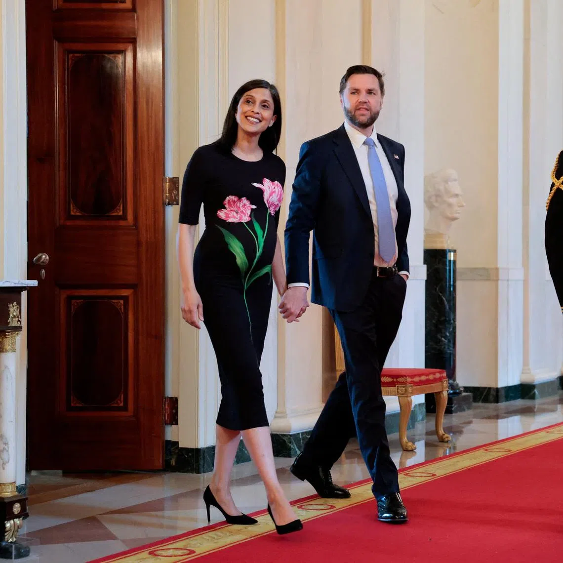 US Vice President J.D. Vance (centre) and second lady Usha Vance on May 6. The pair welcomed their fourth child, a boy, on July 19.