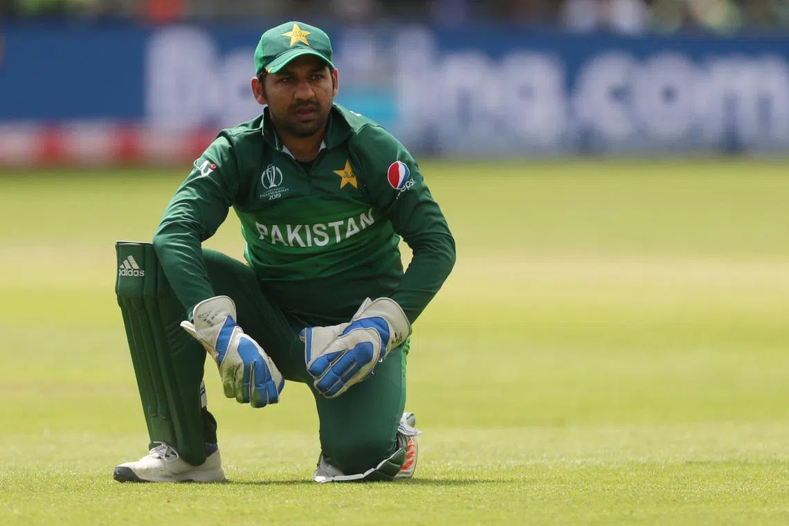 FILE PHOTO: Cricket - ICC Cricket World Cup - Pakistan v Afghanistan - Headingley, Leeds, Britain - June 29, 2019   Pakistan's Sarfaraz Ahmed in action    Action Images via Reuters/Lee Smith/ File Photo