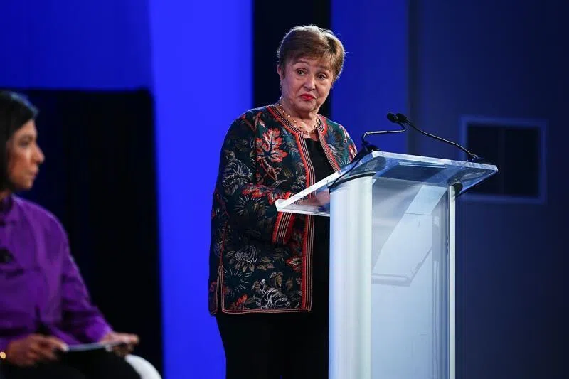 Managing director of the IMF Kristalina Georgieva speaking during the IMF and World Bank meetings in Washington, US, on Oct 13.