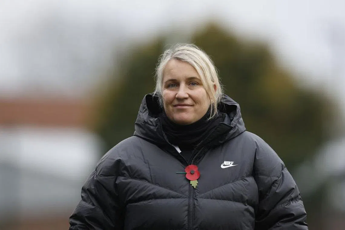 FILE PHOTO: Soccer Football - Women's Super League - Everton v Chelsea - Walton Hall Park, Liverpool, Britain - November 12, 2023 Chelsea manager Emma Hayes before the match Action Images via Reuters/Jason Cairnduff/File Photo
