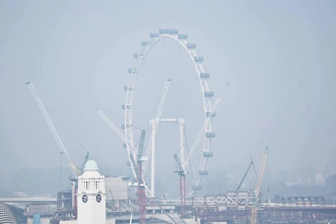 Hazy conditions seen from Chinatown at about 3.50pm on Sept 29.