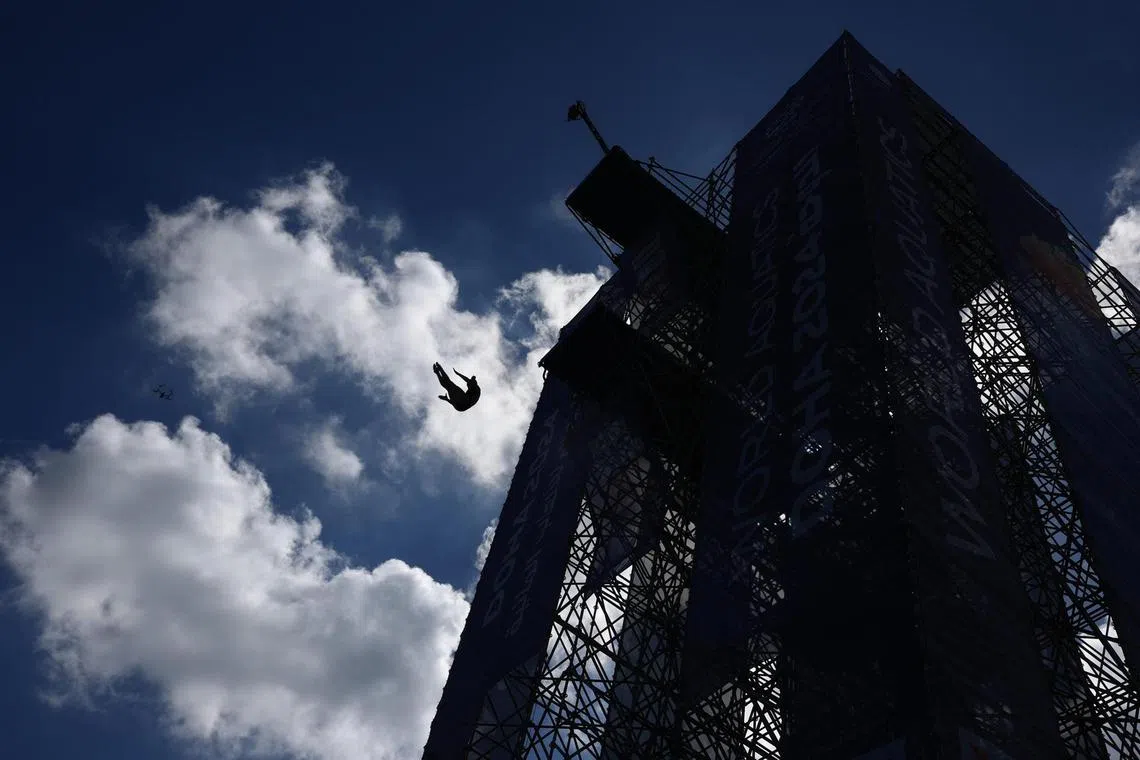 Four-time champion Rhiannan Iffland of Australia competing in the women’s high diving at the 2024 World Aquatics Championships in Doha.