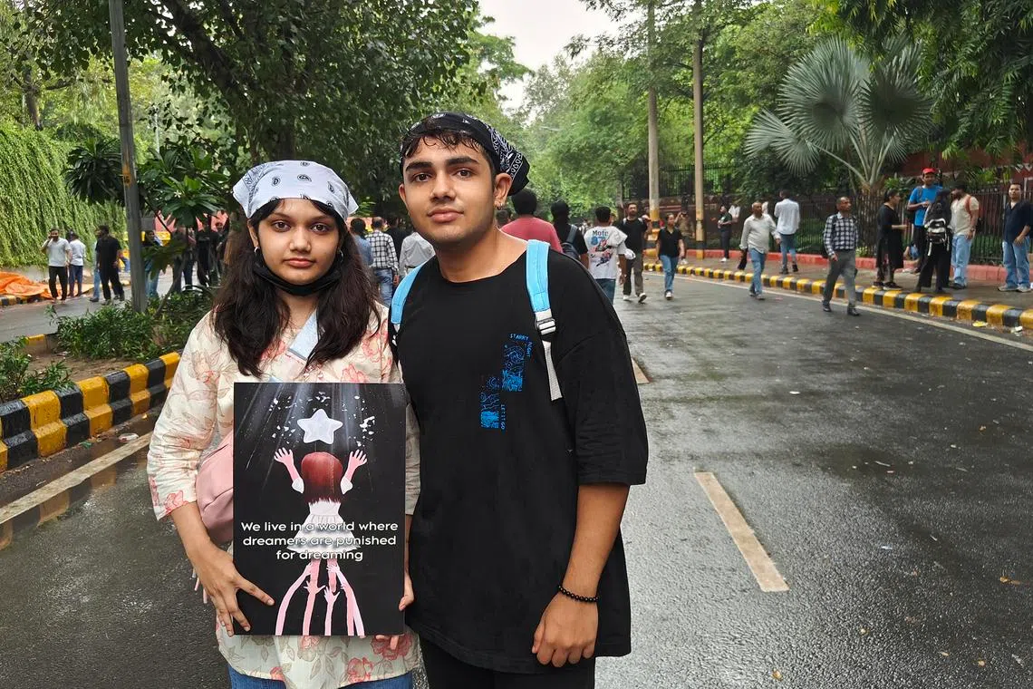 Mahima Pawar (left) and Girish Pawar, who said they had attended a public protest for the first time on Monday, July 20.