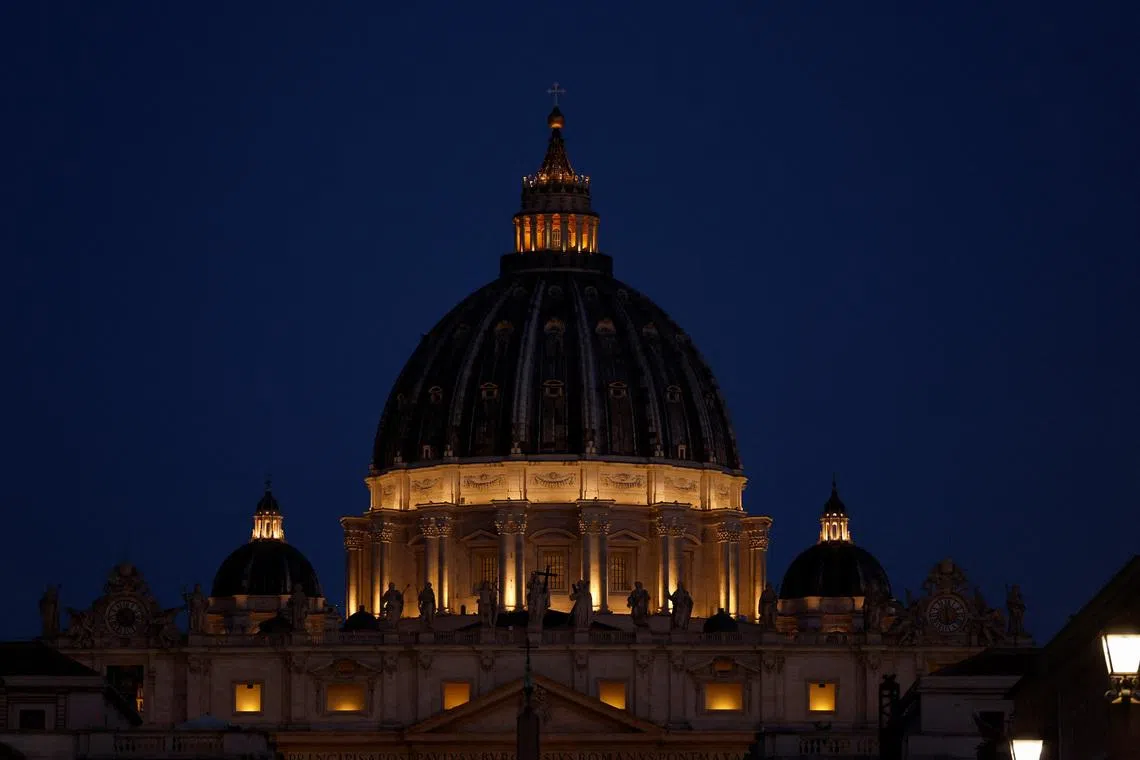A view shows St. Peter's Basilica as seen from Rome, Italy, May 18, 2025.  REUTERS/Darrin Zammit Lupi