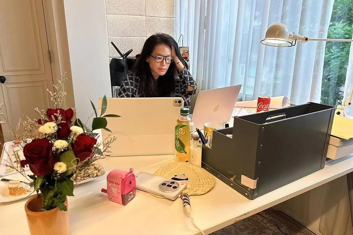 Shu Qi shared a photo of herself using the laptop on social media on July 24.