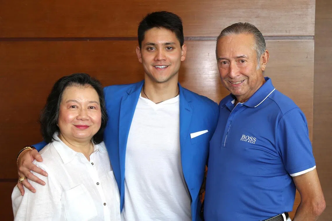 A family photo of Joseph Schooling with his parents May and Colin taken in June 2019.