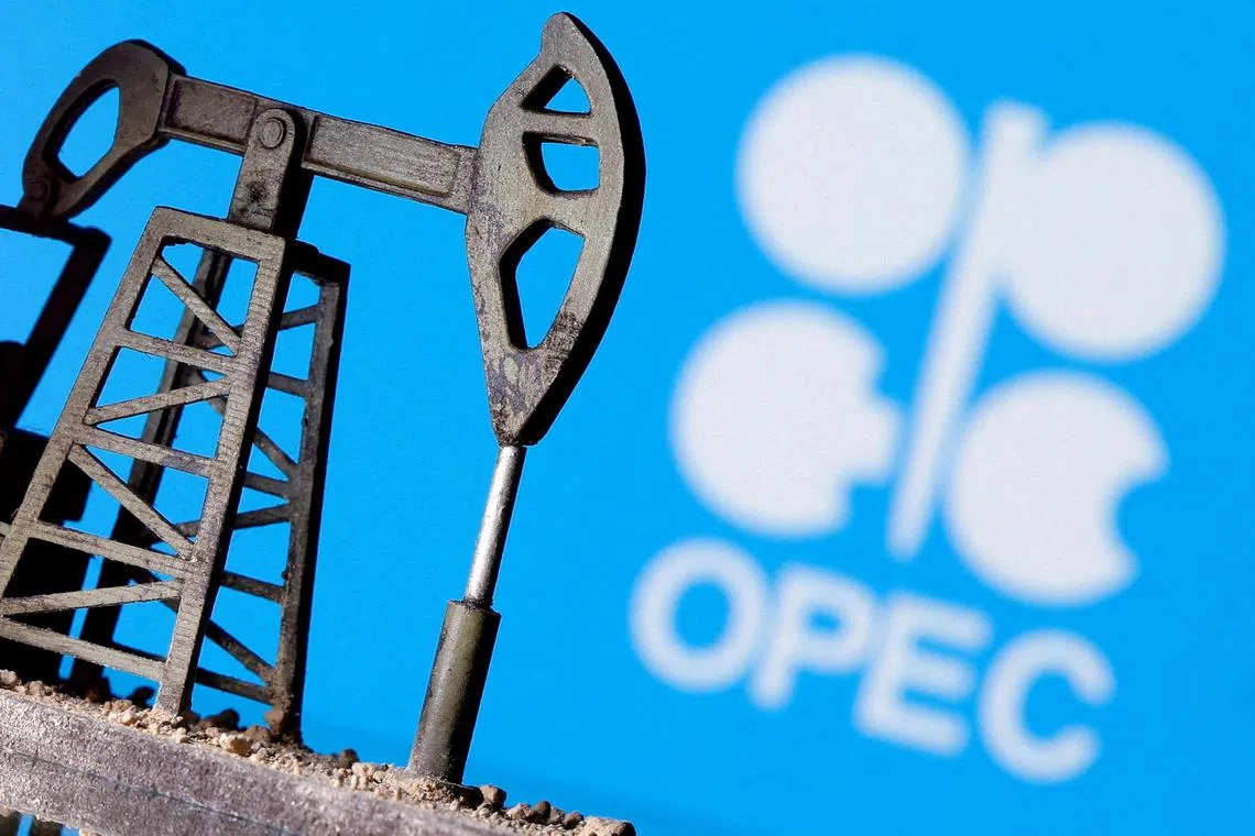 FILE PHOTO: FILE PHOTO: A 3D printed oil pump jack is seen in front of displayed OPEC logo in this illustration picture, April 14, 2020. REUTERS/Dado Ruvic/Illustration/File Photo/File Photo