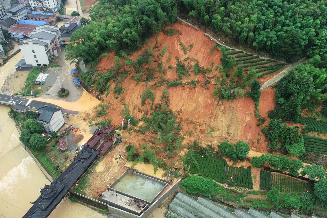 An area affected by torrential rains in Nanping city, in China's Fujian province, on June 16.