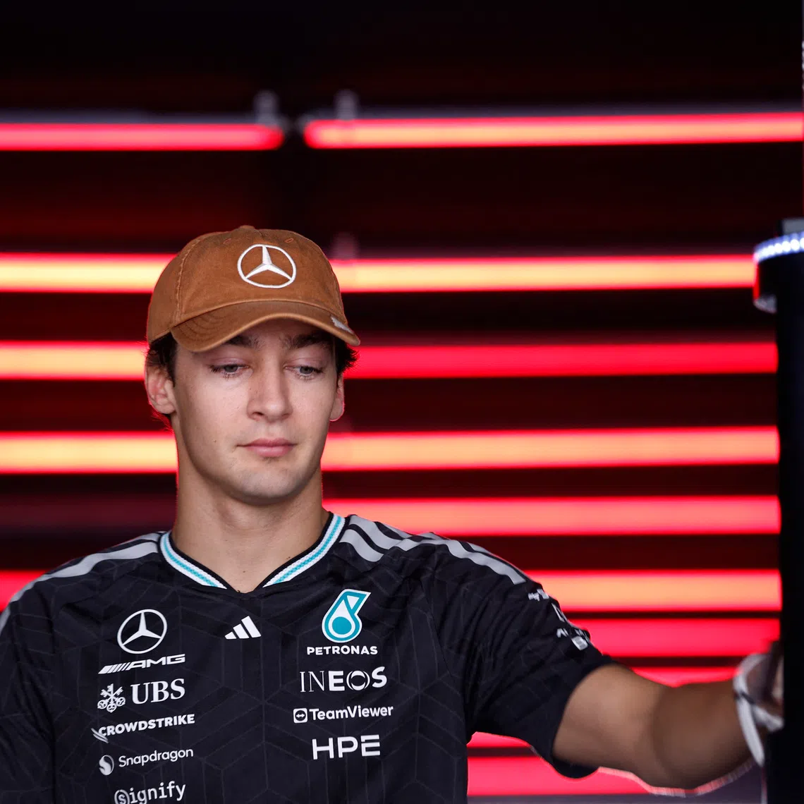 Formula One F1 - United States Grand Prix - Circuit of the Americas, Austin, Texas, U.S. - October 25, 2026 Mercedes' George Russell arrives ahead of the race REUTERS/Kaylee Greenlee