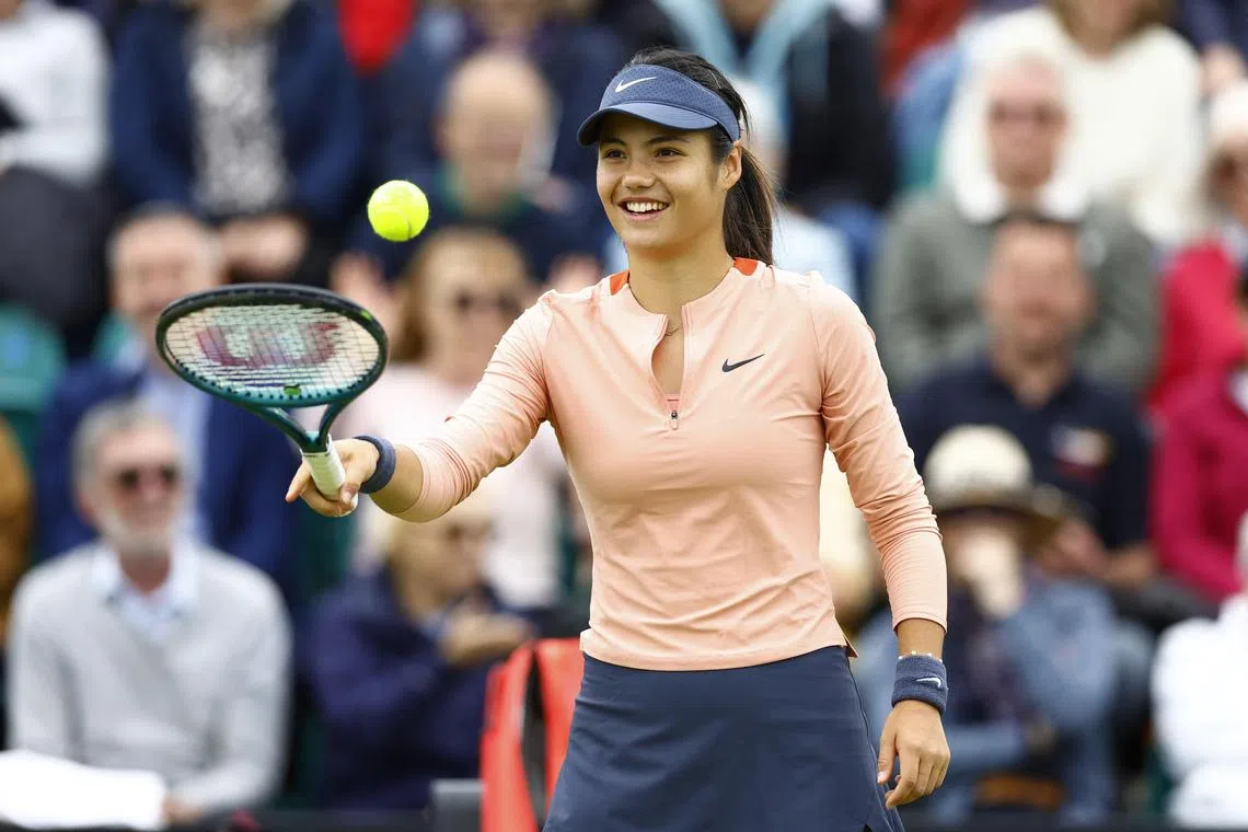 Tennis - Nottingham Open - Nottingham Tennis Centre, Nottingham, Britain - June 13, 2024
Britain's Emma Raducanu celebrates winning her round of 16 match against Ukraine's Daria Snigur Action Images via Reuters/Peter Cziborra