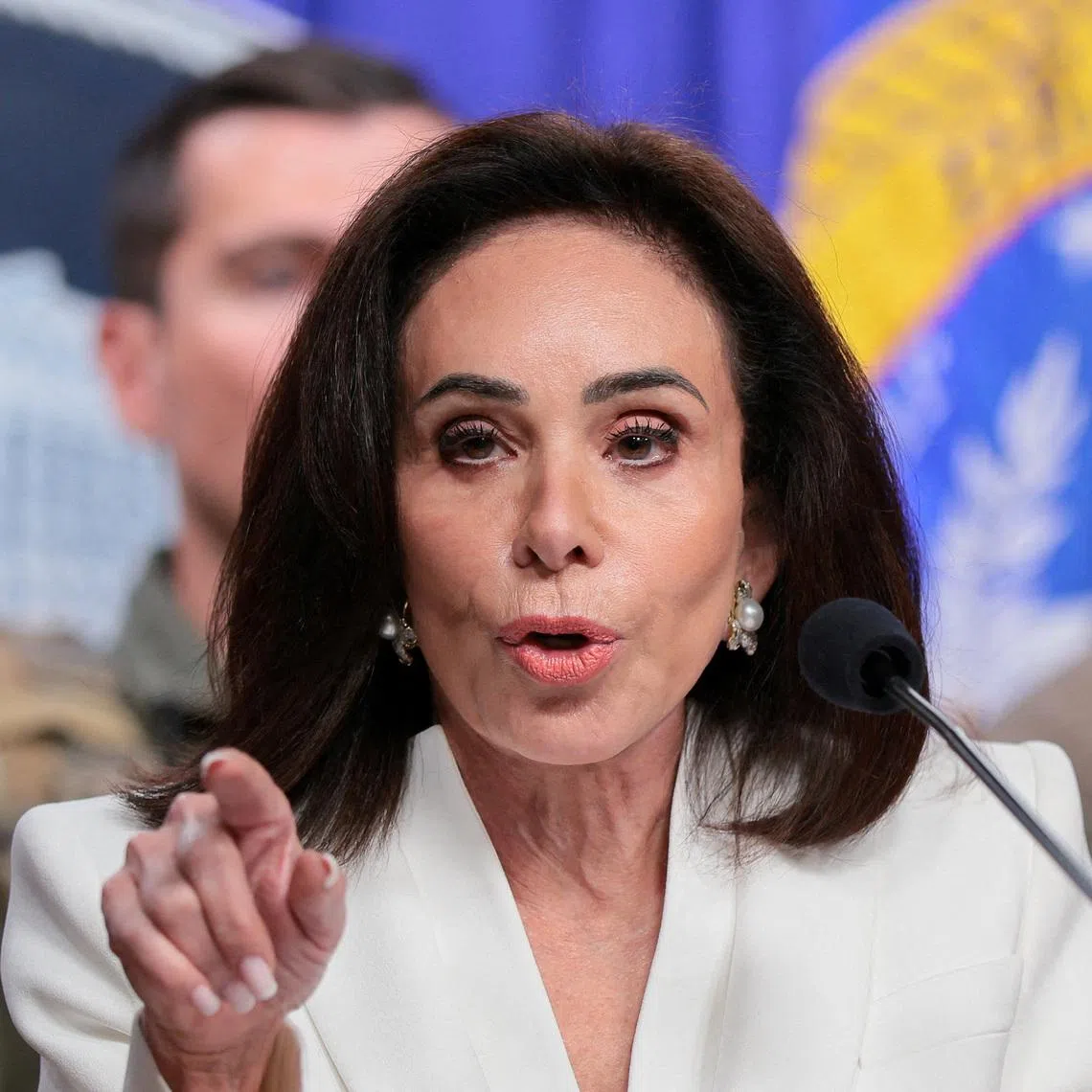 FILE PHOTO: U.S. Attorney for the District of Columbia Jeanine Pirro speaks during a press conference on details of the D.C. Safe and Beautiful Task Force \"summer surge\", ahead of America250 events, at the Department of Justice (DOJ) in Washington, D.C., U.S., May 15, 2026. REUTERS/Kylie Cooper/File Photo