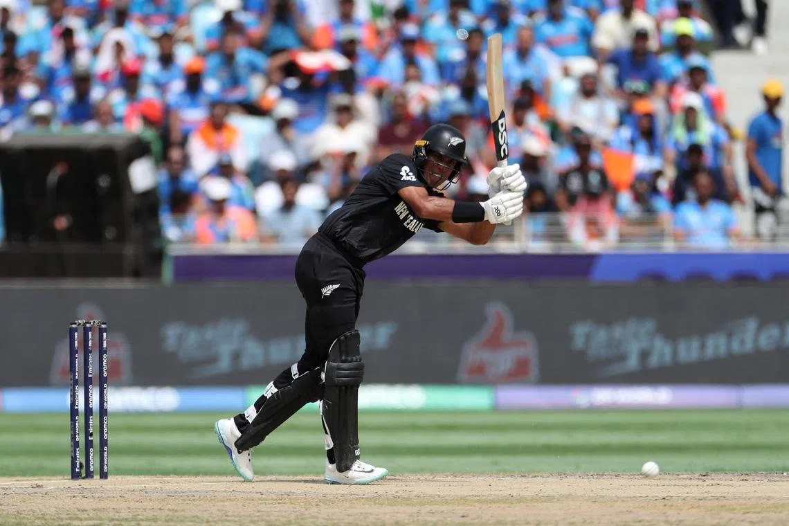 Cricket - ICC Men's Champions Trophy - Final - India v New Zealand - Dubai International Stadium, Dubai, United Arab Emirates - March 9, 2025 New Zealand's Rachin Ravindra in action REUTERS/Satish Kumar