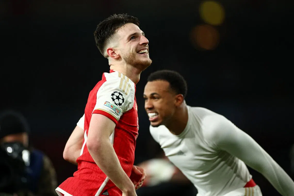 Soccer Football - Champions League - Round of 16 - Second Leg - Arsenal v FC Porto - Emirates Stadium, London, Britain - March 12, 2024 Arsenal's Declan Rice celebrates after the match Action Images via Reuters/Andrew Boyers