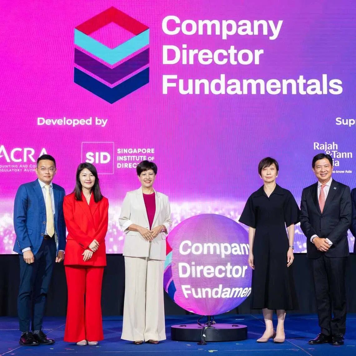 Minister in the Prime Minister’s Office Indranee Rajah (third from the left) at the launch of the Company Director Fundamentals programme on Aug 28.