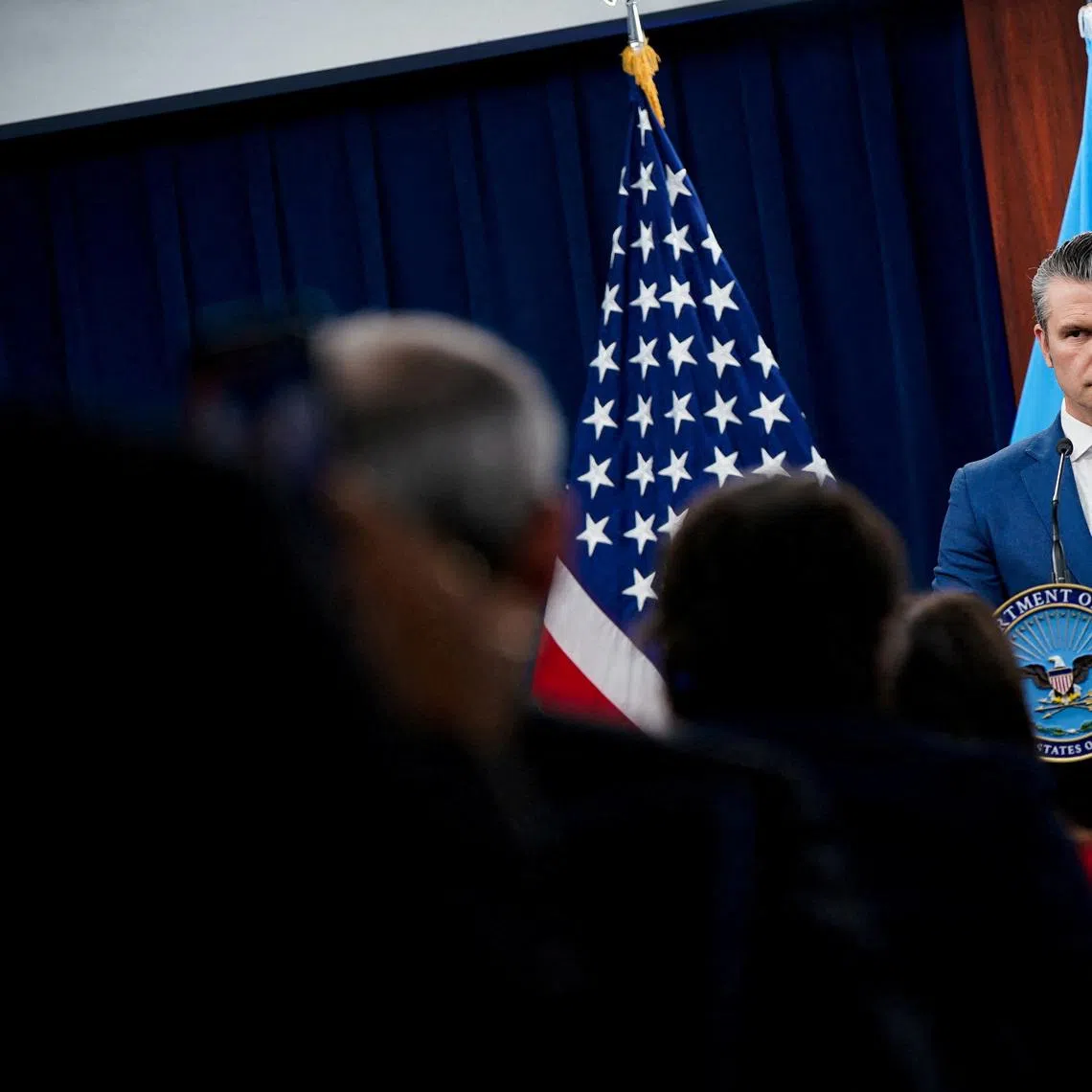FILE PHOTO: U.S. Secretary of Defense Pete Hegseth holds a briefing amid the U.S.-Israeli conflict with Iran, at the Pentagon in Washington, D.C., U.S., March 2, 2026. REUTERS/Elizabeth Frantz/File Photo