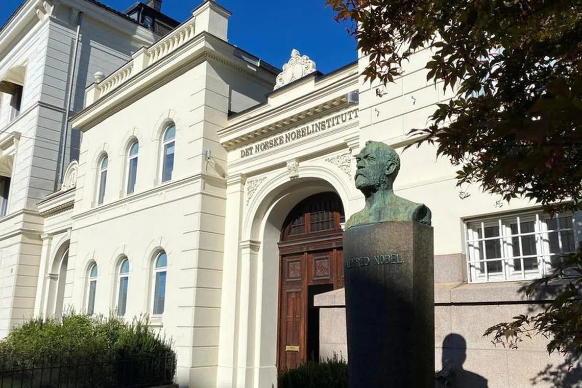 FILE PHOTO: General view of the entry to the Norwegian Nobel Institute in Oslo, Norway September 19, 2022. REUTERS/Victoria Klesty/File Photo