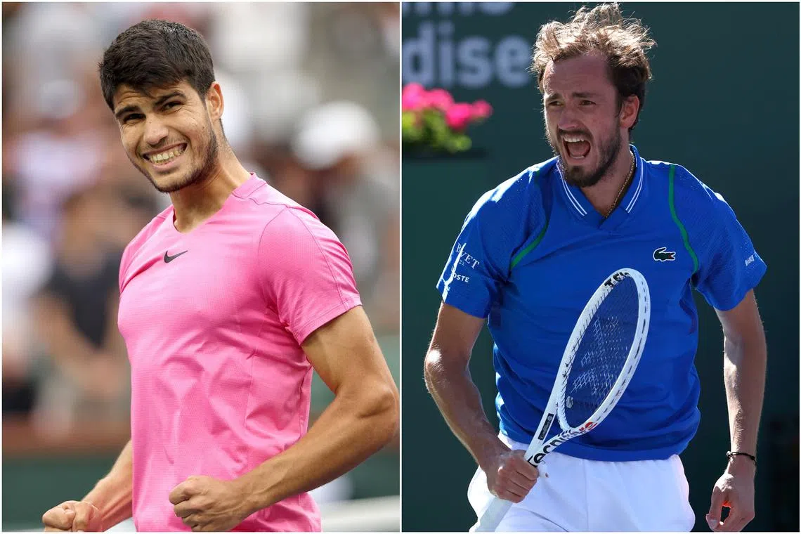 Carlos Alcaraz (left) and Daniil Medvedev will face off in the Indian wells final in the California desert. 