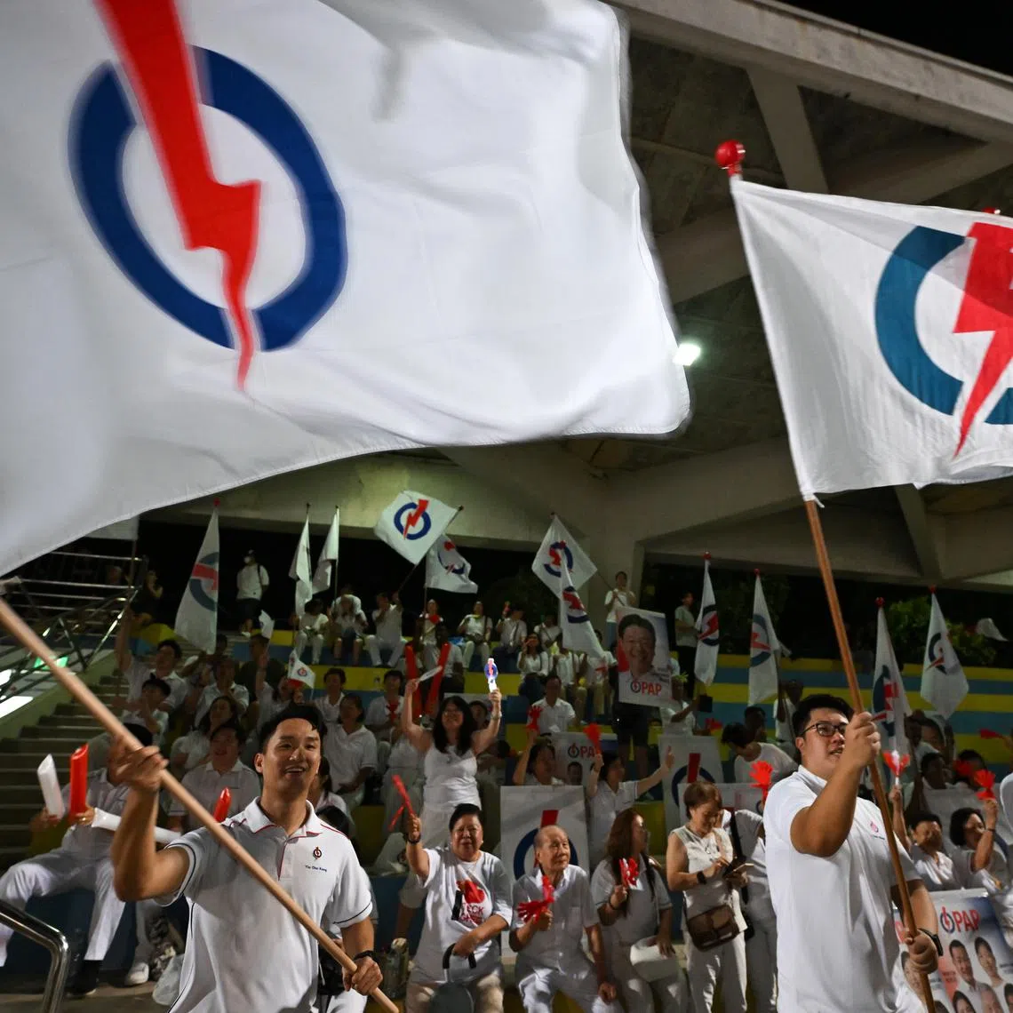 PAP supporters cheering at Yio Chu Kang Stadium on May 3.