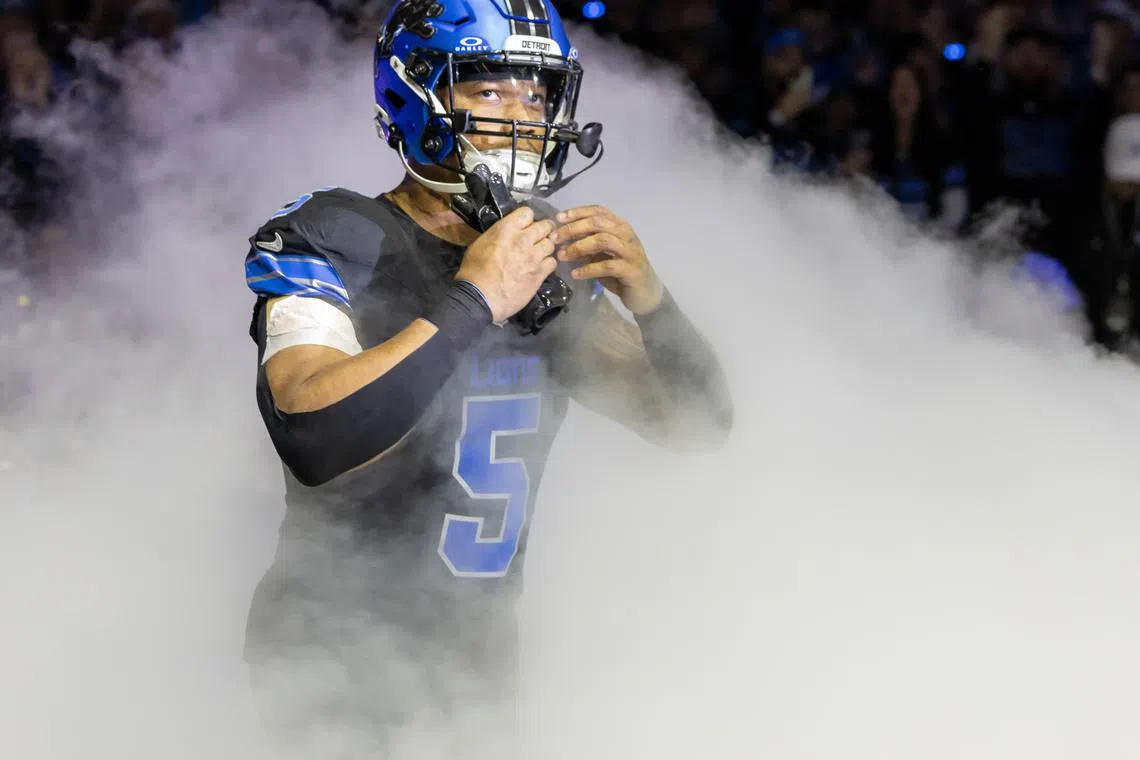 Dec 15, 2024; Detroit, Michigan, USA; Detroit Lions running back David Montgomery (5) is introduced before a game against the Buffalo Bills at Ford Field. David Reginek-Imagn Images/File Photo