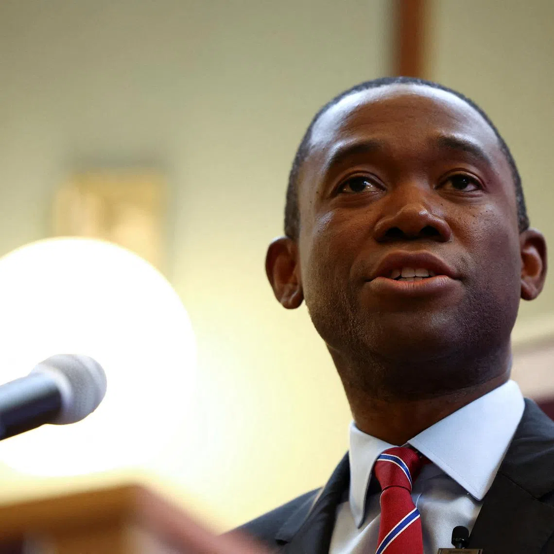FILE PHOTO: U.S. Deputy Treasury Secretary Wally Adeyemo speaks at the Royal United Services Institute in London, Britain, October 27, 2023. REUTERS/Hannah McKay/File Photo