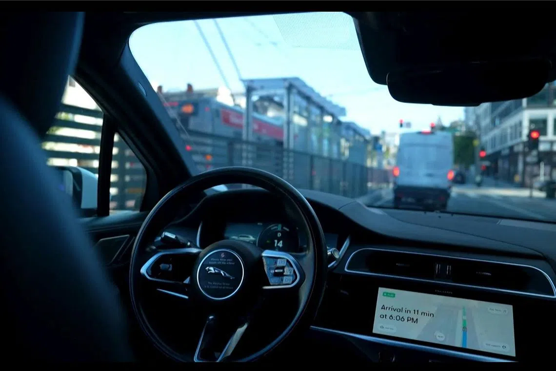 This August 25, 2023 screen grab shows the Waymo car in San Francisco. San Francisco residents are starting to use driverless commercial vehicles to get around. Waymo is currently only allowing approved testers to use the service, while Cruise is offering rides to all users between 9pm and 5:30am who request them via their app. (Photo by AFP)