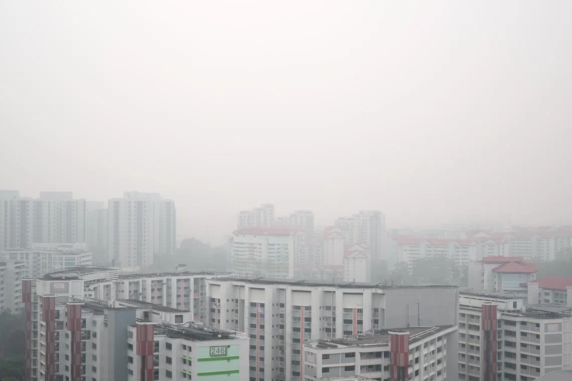 Hazy conditions seen in Jurong East at about 4pm on Oct 14.