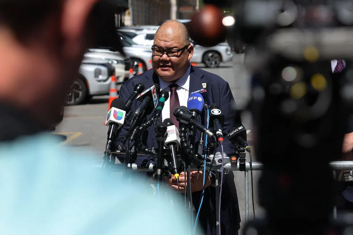 Trump campaign spokesman Steven Cheung speaking at a press conference in New York City in May 2024.