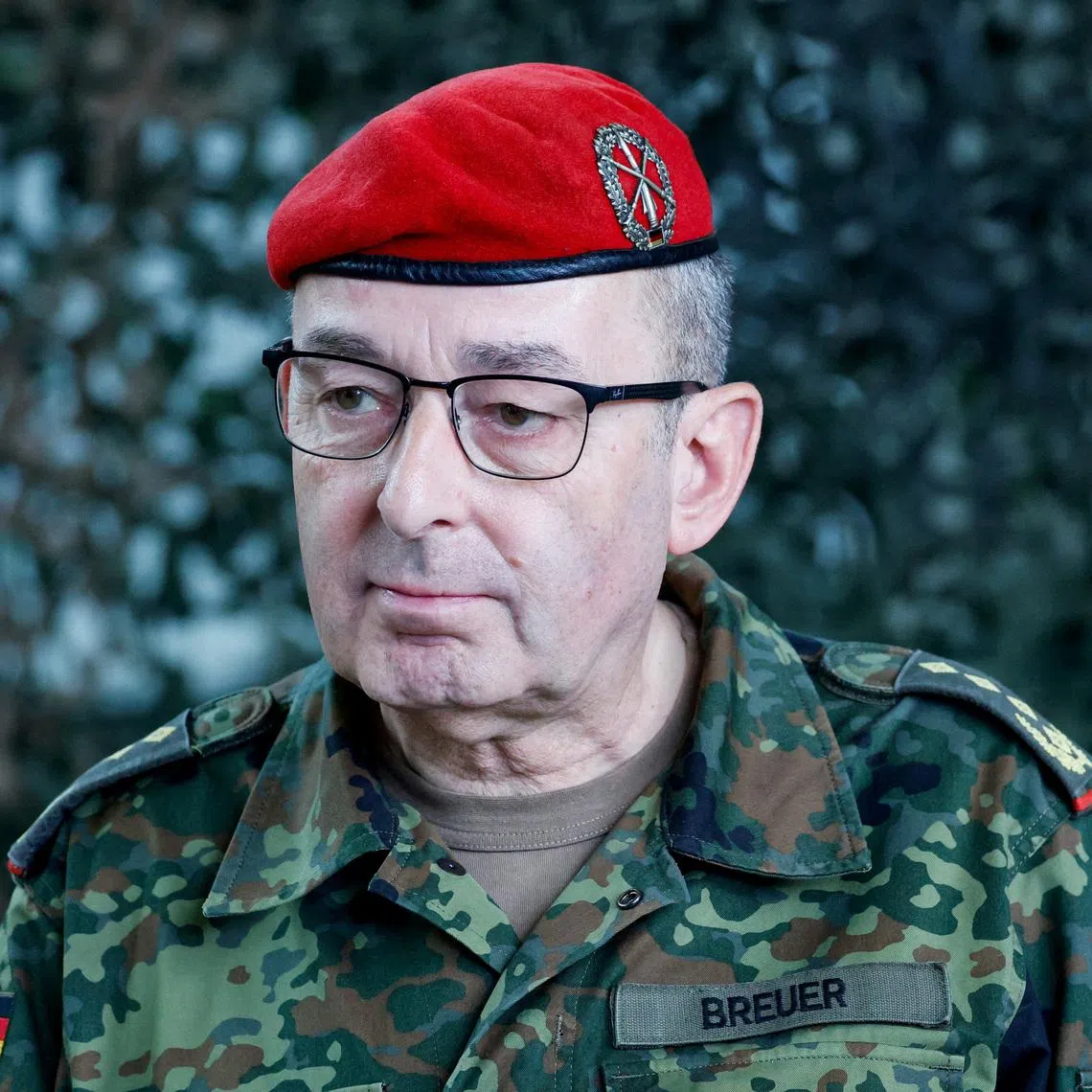 FILE PHOTO: Inspector General of the Bundeswehr Carsten Breuer looks on, as he and German Defence Minister Boris Pistorius visit an air force training battalion in Germersheim, Germany, July 17, 2025. REUTERS/Heiko Becker/File Photo