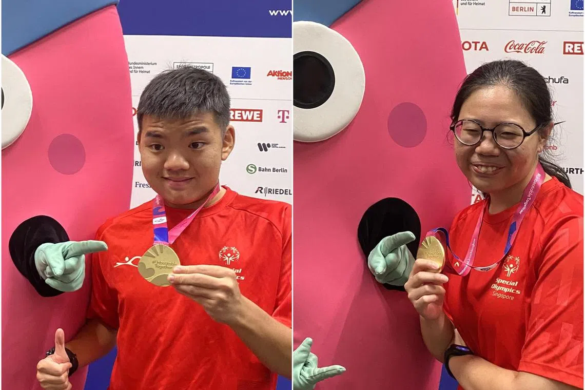 Nicholas Hee (left) and Vanette Lim won gold medals at the Special Olympics World Games.