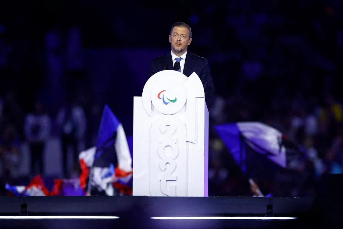 Paris 2024 Paralympics - Closing Ceremony - Paris, France - September 8, 2024  International Paralympic Committee President Andrew Parsons gives a speech during the closing ceremony REUTERS/Stephanie Lecocq