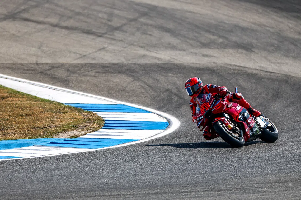 MotoGP - Thailand Grand Prix - Chang International Circuit, Buriram, Thailand - February 28, 2025 Ducati Lenovo Team's Marc Marquez in action during practice. REUTERS/Athit Perawongmetha