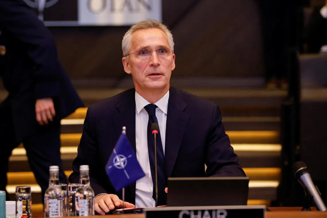 Nato Secretary-General Jens Stoltenberg attends the Nato defence ministers' meeting, in Brussels, Belgium, on Feb 14, 2023.
