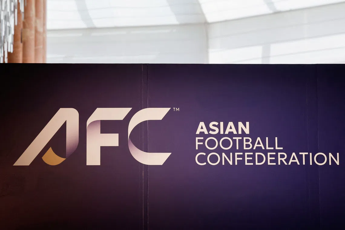The logo of the Asian Football Confederation (AFC) at a venue for its extraordinary congress in Tokyo, Japan, October 23, 2026. REUTERS/Kim Kyung-Hoon