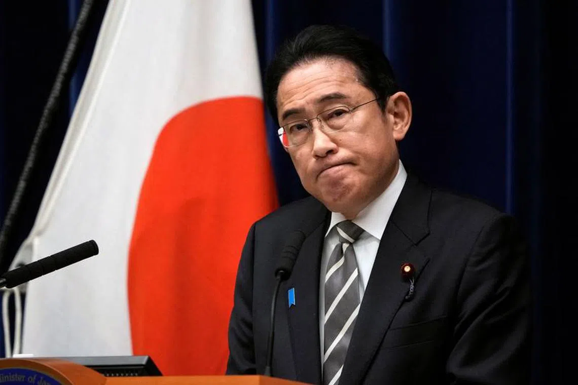 Japanese Prime Minister Fumio Kishida attends a news conference at the prime minister's office in Tokyo, Japan, 13 December 2023. Prime Minister Kishida said he will replace several ministers implicated in a political fundraising scandal.    FRANCK ROBICHON/Pool via REUTERS/ File photo