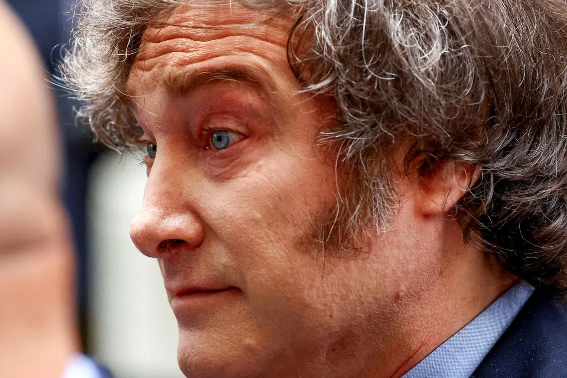 FILE PHOTO: Argentine President Javier Milei leaves the Holocaust Museum after participating in a ceremony to commemorate International Holocaust Day, in Buenos Aires, Argentina January 27, 2025. REUTERS/Agustin Marcarian/File Photo