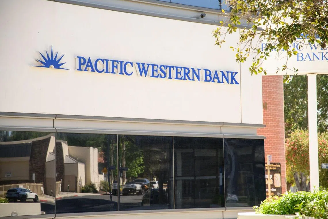 A Pacific Western Bank branch in Encino, California, US, on Saturday, April 22, 2023. PacWest Bancorp is scheduled to release earnings figures on April 25. Photographer: Morgan Lieberman/Bloomberg